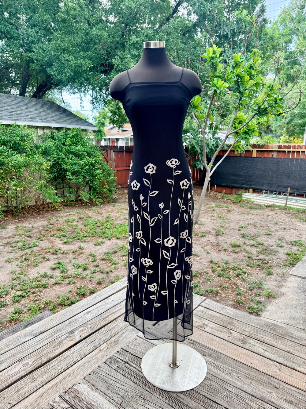 90s 2000s Vintage Mesh Floral Maxi Dress
